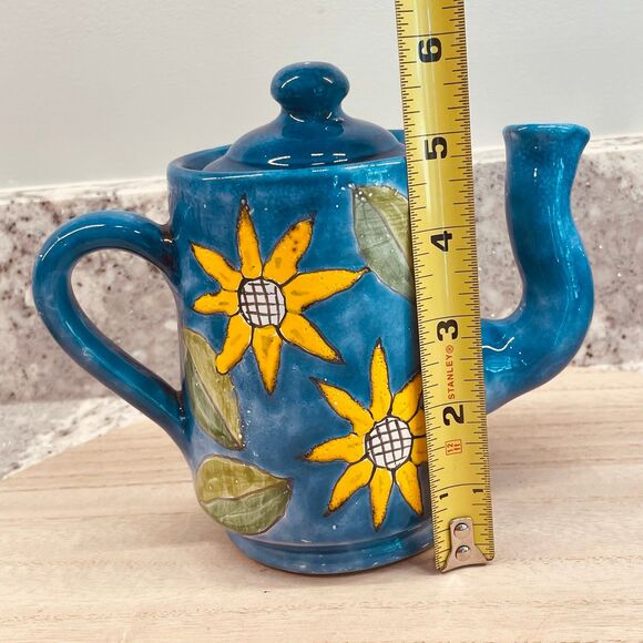 Hand Painted Nino Parrucca Teapot Bent Spout Italy Yellow Sunflowers Art Pottery - Picture 10 of 11